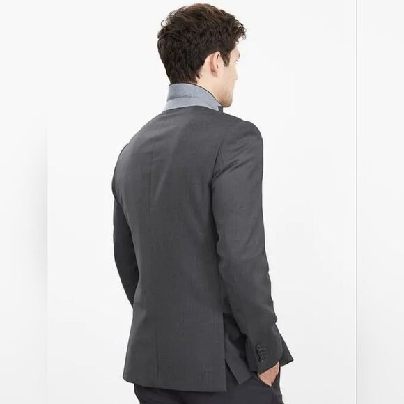 Banana Republic BR Monogram Charcoal Slim Fit Double Bent Italian Wool Blazer - Picture 2 of 13